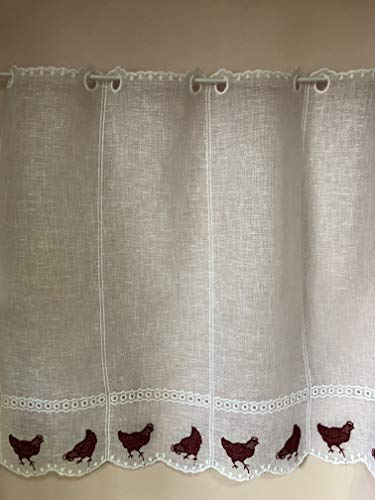 Rideaux, voilage, brise-bise, Poly/lin blanc motif poule rouge Cover