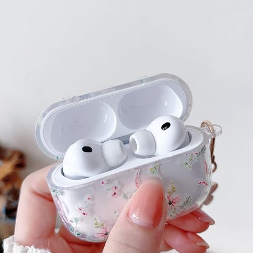 Image of MINSCOSE Compatible with AirPods Pro 3rd Generation Case (2025) with Cleaner Kit, Cute Cartoon Flower Pattern Design with Aesthetic Floral Keychain for Girls Women for AirPods Pro 3-Pink