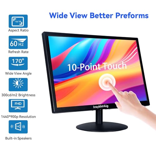 Image of Touchscreen Monitor 19 inch FHD 1440x900 Multi-Touch Screen HDMI VGA Type-A Touch Port Dual Speakers,60Hz,VESA,Brightness 300cd /m,Tilt Adjust,PC Office Desktop Business Computer Touch Display
