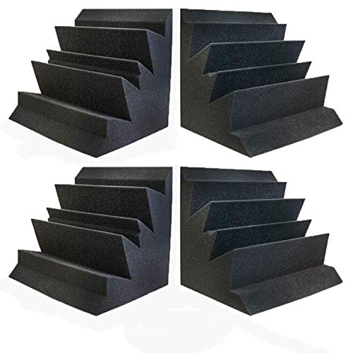 Acoustic Foam XL Bass Trap Studio Soundproofing Corner Wall 12" X 12" X 12" (4 PACK) - Color: Charcoal