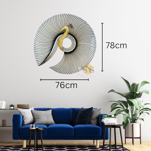 Image of SNS DECOR Metal Peacock Wall Art Decorations | Perfect 3D Wall Sculpture For Living Room, Bedroom, Drawing Room & Office (Big-32x30inch)