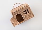 Rool Rattan House Shaped Basket Wicker Small Doll House or Girls, Boho Toys, Mouse in a Box House, Little Girl Purse Clutch, Doll Carrier (Brown)