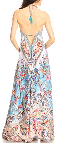 Image of Sakkas Lizi Womens Maxi High-Low Halter Handkerchief Long Dress Beach Party