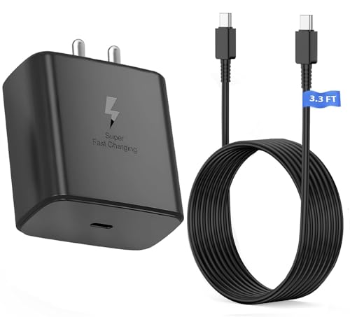 Image of Original Samsung 45W Max Power Adapter with 3.3FT Type C to C Cable, Compatible with Smartphone Samsung M55 5G Monster / M15 5G | S24 | S24 Ultra | S23 | M35 | Tab S, Mobiles.