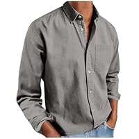 Long Sleeve Shirts for Men Casual Solid Color Classic Lapel Collar Button Down Blouse Comfy Loose Work Dress Shirt Gray