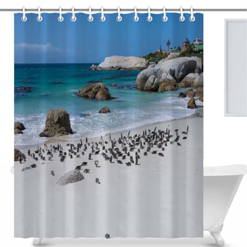 Ocean Shower Curtains Water Resistant Penguins by The Ocean in South Africa Bathroom Shower Curtain Set with Hooks Bathroom Décor 72x80 Inch