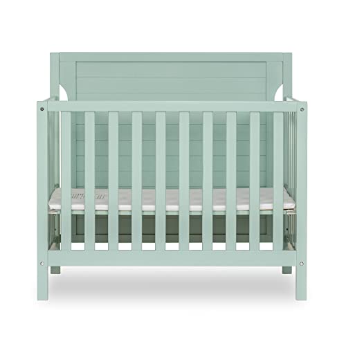 Dream On Me Bellport 4 In 1 Convertible Mini/Portable Crib In Light Seafoam Green, Non-Toxic Finish, Made Of Sustainable New Zealand Pinewood, With 3 Mattress Height Settings #TOP1