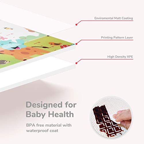 Foldable Play Mat |【Easy to Clean, Fold Up】Non- BPA Non-Toxic Foam Baby Playmat 79“ x 71inchx 0.6” Thick Extra Large Reversible Crawling Mat Portable Toddlers Kids (Cute Giraff)