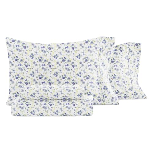 Linen Market 4 Piece Queen Sheet Set - Breathable, Double-Brushed Patterned Cooling Sheets – Ultra Soft & Wrinkle-Free 16' Deep-Pocket Queen Sheets - Easy Care Blossoms Light Blue