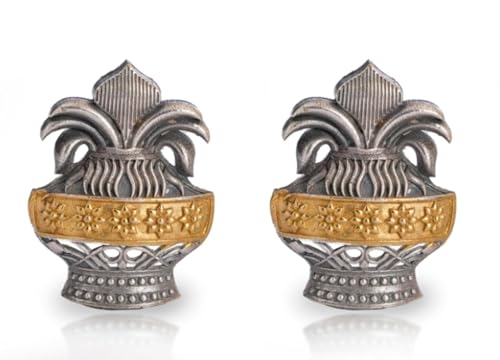 Kalash Statement Earrings, Brass with Antique Silver Finish, Dual...