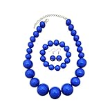 BA UNIQUE FASHION Women's Chunky Large Simulated Pearl Statement Necklace, Bracelet, Earring Set (Royal Blue)