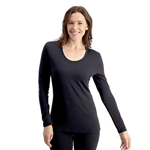 NatFab Ladies 100% Pure Soft Merino Thermal Base Layer Wool Top (Black, Large)