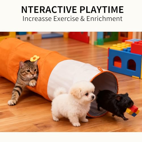 Image of Large Cat Tunnels for Indoor Cats,Durable & Collapsible Play Tubes and Tunnels with Crinkle Sound & Balls for Adult Cats & Kittens (Orange)