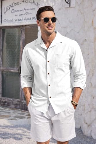 Image of Zombom Men's Cotton Blend Shirt with Full Sleeves Solid Pattern Cuban Collar Neck Line Regular Fit and Standard Length | Solid Shirt for Man Cotton | Shirts for Mans