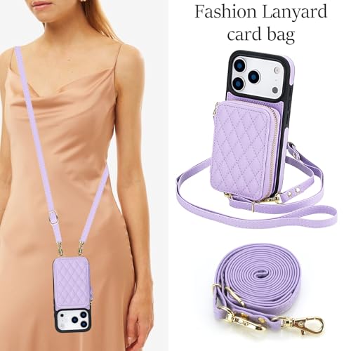 Housse en cuir pour iPhone 15 violet élégant avec sa bandoulière - 6