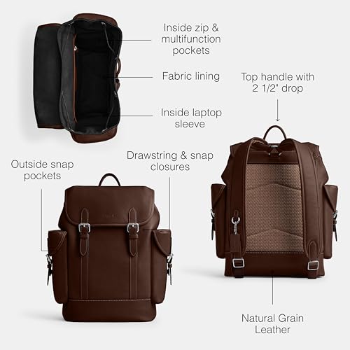 COACH Men's Hitch Backpack in Natural Full-Grain Leather, Maple, One Size3