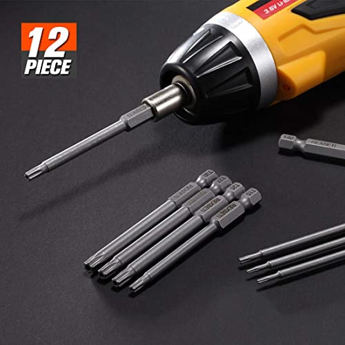 Rexbeti 12 Piece Torx Head Screwdriver Bit Set, 1/4 Inch Hex Shank S2 Steel Magnetic 3 Inch Long Drill Bits, T5-T40 (Torx Head) #TOP6