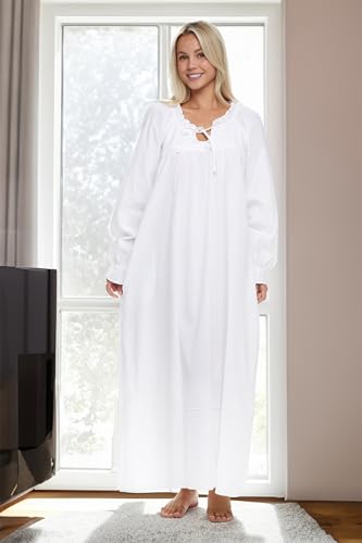 Alexander Del Rossa Cotton Victorian Nightgown, Vintage Nightgowns for Women, White Cotton Nightgowns for Women2