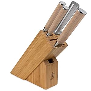 Shun Classic Blonde – Juego de bloques de iniciación de 5 piezas, incluye chef de 8 pulgadas, pelador de 3.5 pulgadas y cuchillos utilitarios de 6 pulgadas, juego de bloques de cuchillos japoneses