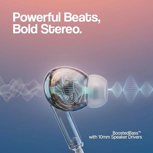 Image of Ambrane Type C Wired Earphones with inbuilt Mic, Strong Bass Audio, Clear Calls, Tangle Free Cable, in Line Controls, Wide Compatibility, 1.2m Long Cable, 10mm Drivers (Stringz 05, White)