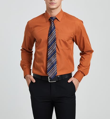 Image of HISDERN Mens Dress Shirt with Tie Pocket Square Set Classic Button Down Shirt Matching Tie Long Sleeve Shirts