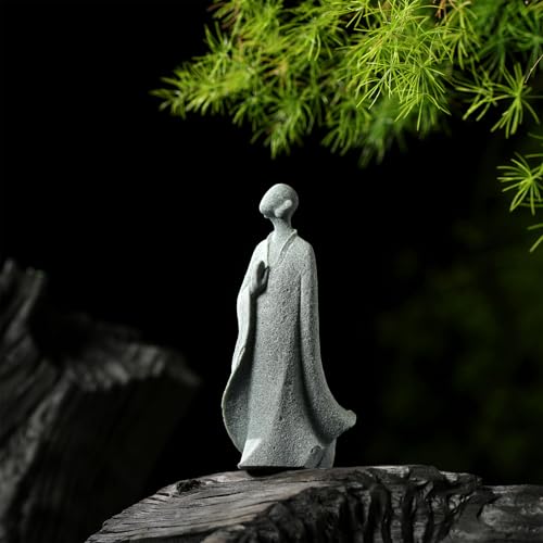 Landical Statuettes de Bouddha en grès, statue de moine zen en prière, sculptures ornemental pour richesse, bonne chance, décoration Feng Shui, maison,...