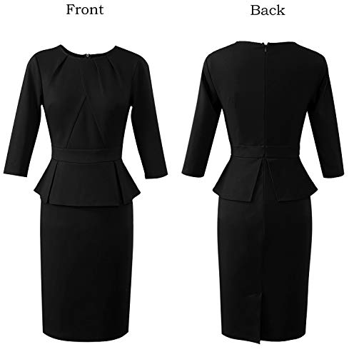 VFSHOW Womens Pleated Crew Neck Peplum Work Business Office Bodycon Pencil Sheath Dress3