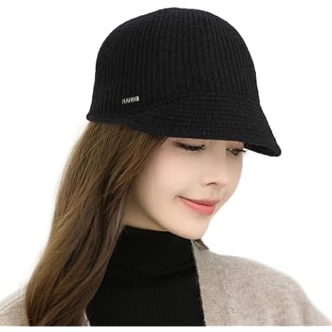 ColorSun Women's Newsboy Cap Winter Wool Knit Bucket Hats Cabbie Beret Hat 1920s Bowler Hat Cloche Hat Black Cover