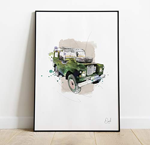 Land Rover Defender, stampa artistica verde, formato A5, 148 x 210 mm