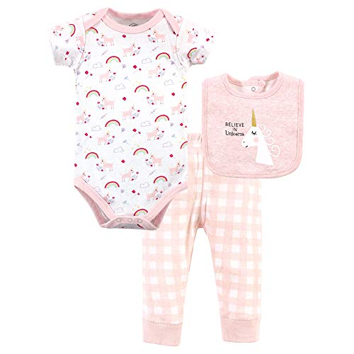 Luvable Friends Unisex Baby Bodysuit, Pant and Bib, Unicorn, 6-9 Months