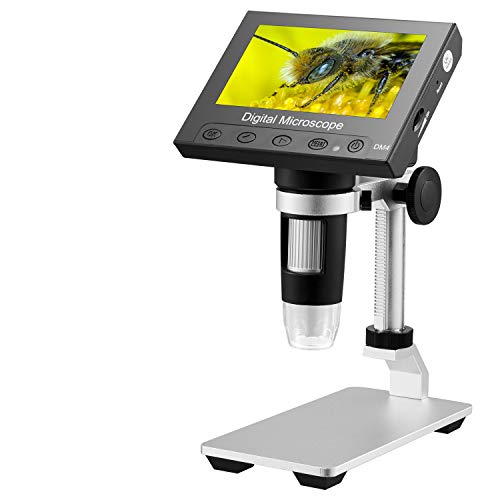 STPCTOU LCD Digital USB Microscope 4.3 Inch 10X-1000X Magnification Zoom, 8 LED Adjustable Light, Rechargeable Lithium Battery Camera Video Recorder for Phone Repair Soldering Tool Children Lab Edu