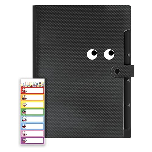 Image of NISUN 5 Pocket Expanding File Folder, Letter Size, Black | Fun Sticky Labels, Accordion File Organizer, Portable, For School & Office