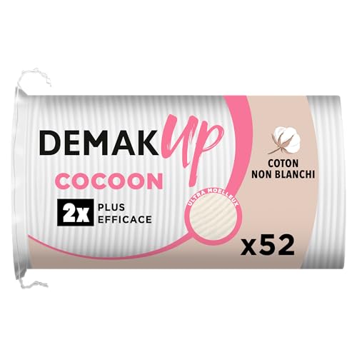 Demak'Up Cocoon Ovales Cotons à Démaquiller - Visage et Yeux - 100% Fibres de Coton Naturelles - 4x52 cotons