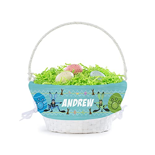 Wild Kratts Personalized Easter Egg Basket with Handle and Custom Name | White Basket with Blue Bunny Power Suits Liner | Woven Easter Baskets for Kids | Customized Easter Basket | Gift for Easter