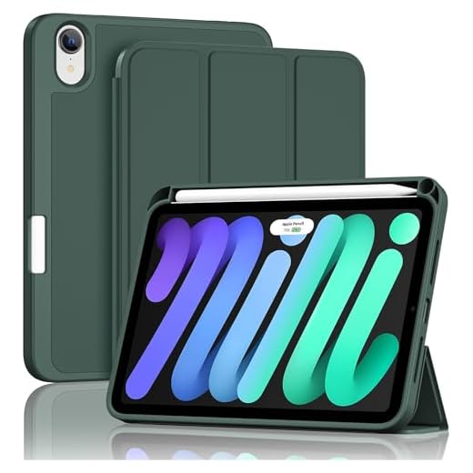 ProCase for iPad mini 7 A17 Pro/Mini 6 8.3" with Pencil Holder -Mgreen | iPad Mini 7th/6th Gen Slim Lightweight Tri-Fold Stand Smart Folio with Soft TPU Back Support Auto Wake/Sleep