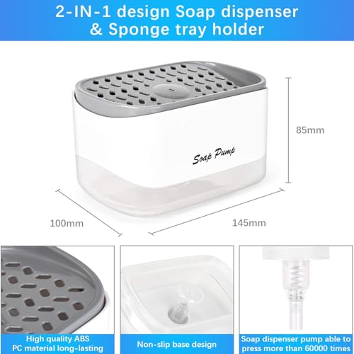 MOMENT Soap Pump Dispenser and Sponge Holder, 12 Ounces / 350ml Dish Soap Dispenser for Kitchen, White