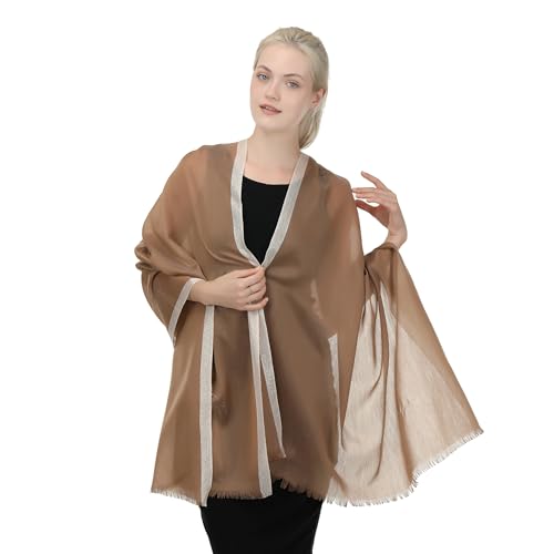 TZ Promise Women Shimmer Chiffon Pashmina Wedding Metallic Sparkle Party Formal Shawls and Wraps for Evening Dresses (Camel)