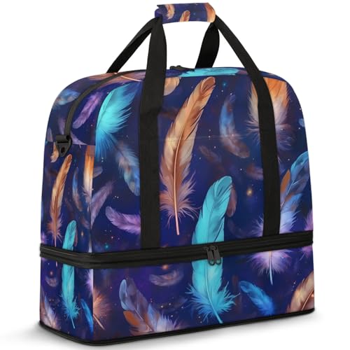 Large Weekender Overnight Bags Travel Duffel Bag for Women Men Colorful Feathers Abstract Gym Bag With Shoe Compartment Foldie Travel Tote Bag Carry On Personal Item Bag for Travel Gym Sports