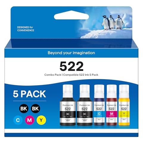 522 High Capacity Refill Ink Bottles Replacement for Epson 522 Ink Refill Bottles to Use with EPSON ET-2803 ET-4700 ET-2400 ET-4810 ET-2800 ET-2720 ET-4800 Printer (5 Packs) Cover