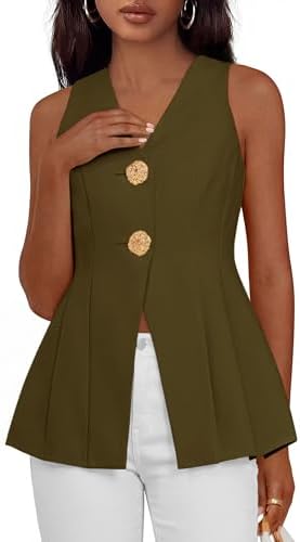 PRETTYGARDEN Womens Summer Sleeveless Blazer Vest Tops 2026 Trendy V Neck Button Down Business Casual Suit Vests Waistcoat