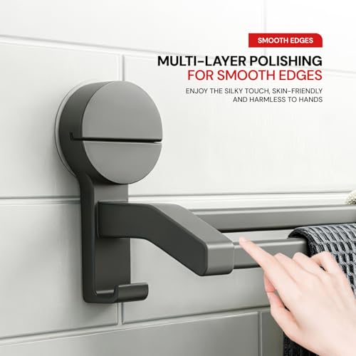 Image of Amazon Basics Suction Towel Holder for Bathroom - Rust - Free Powder Coated Wall Mounted Towel Rack No Drill Towel Rack Modern Bathroom Accessories Organizer Grey