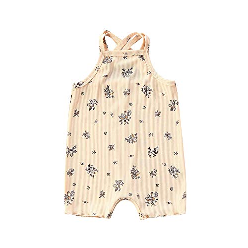 DuAnyozu Infant Baby Boys Girls Summer Clothing Ribbed Sleeveless Romper Bodysuit Solid Jumpsuit Pajamas Outfit (Beige & Floral, 0-3 Months)