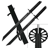 EIN Satz 2 Katana Ninja Schwert scharf echt zum Training Metall Stahl 2 Schwerter in einem Samurai Nur für Erwachsene 68 cm - 18 Jahre erforderlich HK-6183
