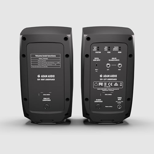 Adam Audio Sistema Di Monitoraggio Attivo Da Desktop D3V Con Connessione USB-C (Coppia, Nero) - 4