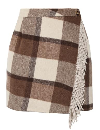 Himosyber Womens Plaid Wool Mini Skirt High Waisted Bodycon Pencil