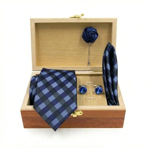 Image of Men's Necktie Gift Set with Wooden Box | Premium Tie, Pocket Square, Cufflinks & Lapel Pin | Elegant Formal Accessories Gift for Men