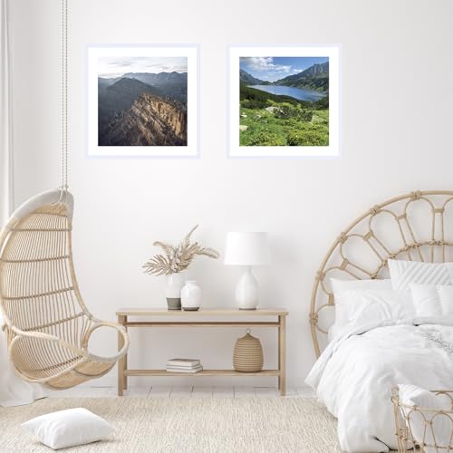 Image of JCJMY 24x24 Picture Frame White with 20x20 Mat, Display Photo 20x20 with Mat or 24 x 24 Without Mat, Wall Hanging Large 24x24 Poster Frame with Shatter Resistant Plexiglass, White