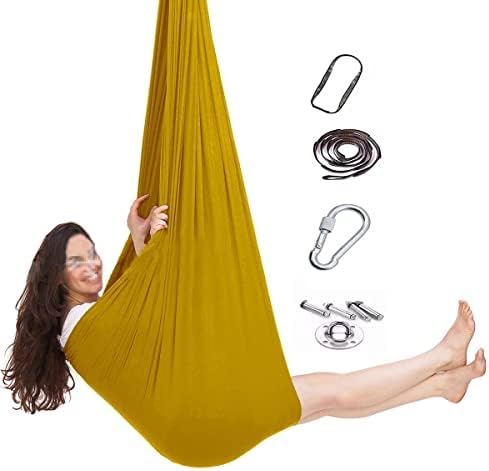 TANGIST Indoor Adult Sensory Swing Indoor Swing for Adults with Autism Cuddle Hammock for Children with ADHD Aspergers Ideal for Sensory Integration (Color : Gold, Size : 150x280CM/59x110in)
