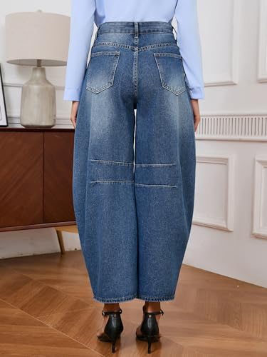 LaiyiVic Barrel Jeans for Women Wide Leg Mid Waist Cropped Denim Pants Baggy Boyfriend Jeans4