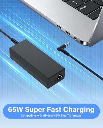 Charger Compatible with HP Laptop Computer 65W 45W Smart Blue Tip 4.5mm - 1